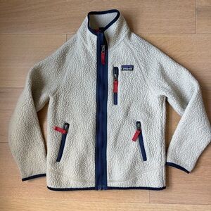 Kids Patagonia Retro Pile Fleece Cream with Red and Navy Trim Size Small
